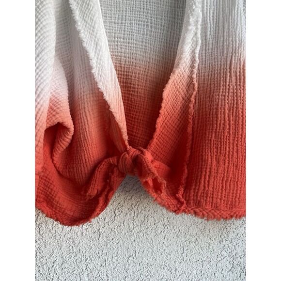Young Fabulous & Broke Francesca Ombre Front Tie Blouse - Size M - Orange/White - Picture 3 of 7